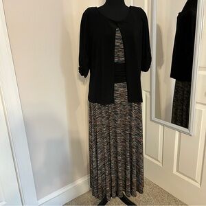 Dress Barn Midi tan/teal dress w/ black jacket size 14